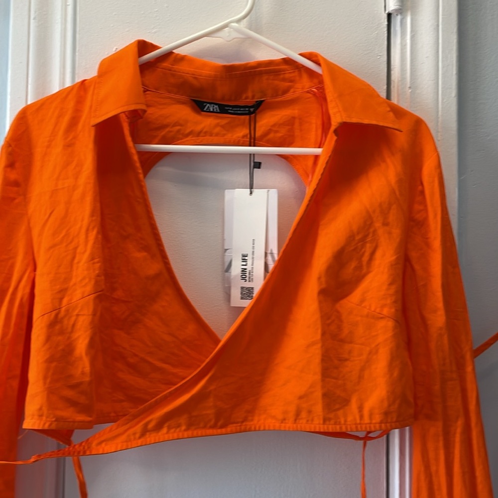 Zara Backless Wrap Long Sleeve Crop Top Size Small NWT - Picture 2 of 4